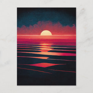 Cartão Postal 80s Sinthwave Red Sea and Vintage Sunset