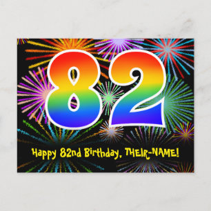 Cartão Postal 82º Aniversário – Padrão Divertido de Fogos de Art
