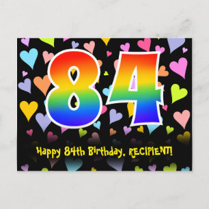 Cartão Postal 84º Aniversário: Padrão Corações Divertidos, Arco-