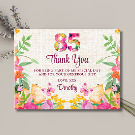 Cartão Postal 85 Anos Flores Linen Floral 85 Obrigados de Aniver