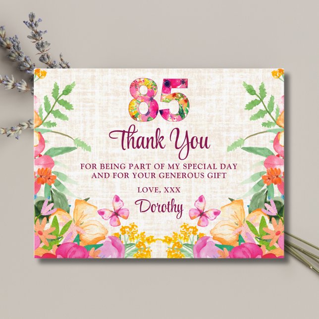 Cartão Postal 85 Anos Flores Linen Floral 85 Obrigados de Aniver (Criador carregado)