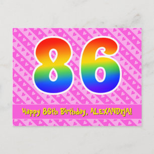 Cartão Postal 86º Aniversário: Listras Rosa & Corações, Arco-íri