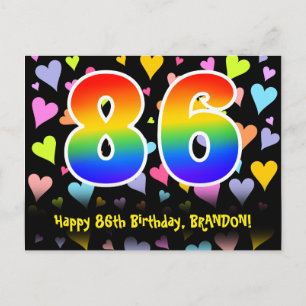 Cartão Postal 86º Aniversário: Padrão Corações Divertidos, Arco-