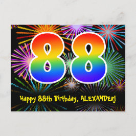 Cartão Postal 88º Aniversário – Padrão Divertido de Fogos de Art