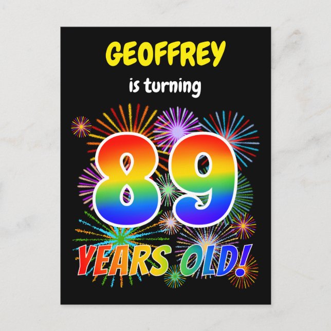 Cartão Postal 89º aniversário - Fogos de artifício divertidos, R (Frente)