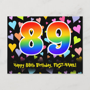 Cartão Postal 89º Aniversário: Padrão Corações Divertidos, Arco-
