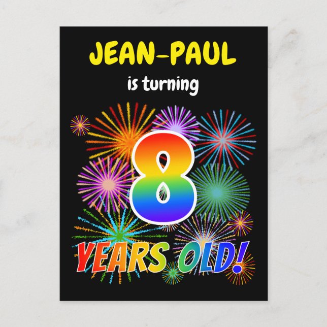 Cartão Postal 8.º aniversário - Fogos de artifício divertidos, A (Frente)