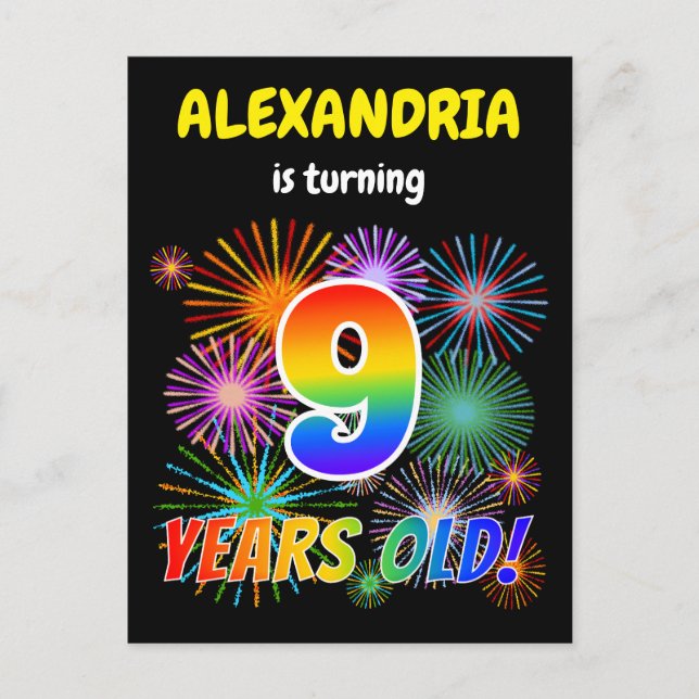 Cartão Postal 9º aniversário - Fogos de artifício divertidos, Ra (Frente)