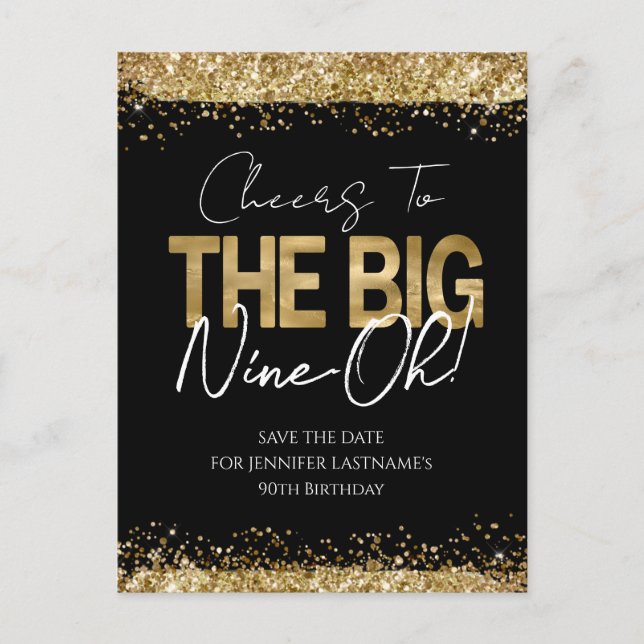 Cartão Postal 90 Aniversário Dourado Guardar Cartão-Postal de Da (Frente)