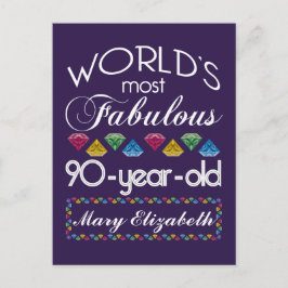 Cartão Postal 90 Aniversário Mais Fabuloso Gems Coloridas Roxo