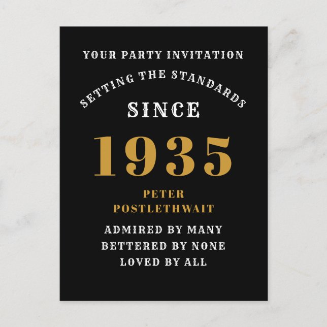 Cartão Postal 90 Birthday 1935 Dourado Negro (Frente)