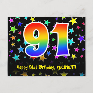 Cartão Postal 91º Aniversário: Padrão de Estrelas Divertidas, Ar