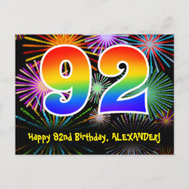 Cartão Postal 92º Aniversário – Padrão Divertido de Fogos de Art