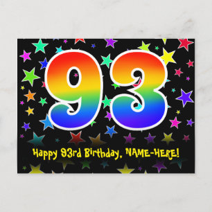 Cartão Postal 93º Aniversário: Estrelas Divertidas, Arco-íris 93