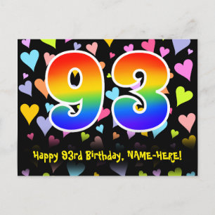 Cartão Postal 93º Aniversário: Padrão de Corações Divertido