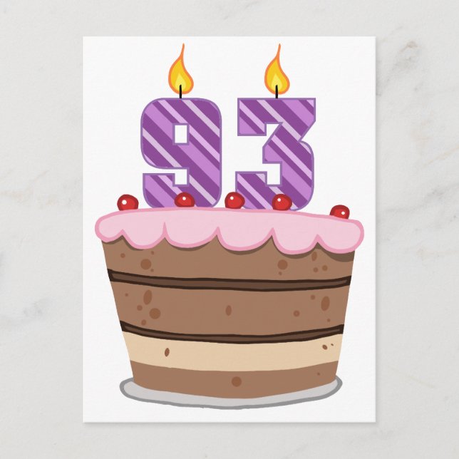 Cartão Postal 93 anos de idade no Bolo de Aniversário (Frente)
