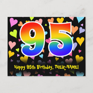 Cartão Postal 95º Aniversário: Padrão Corações Divertidos, Arco-