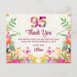 Cartão Postal 95 Anos Flores Linen Floral 95º Obrigados de Anive