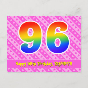Cartão Postal 96º Aniversário: Listras Rosa & Corações, Arco-íri