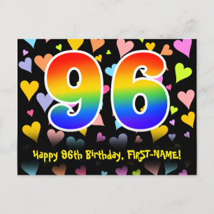 Cartão Postal 96º Aniversário: Padrão Corações Divertidos, Arco-