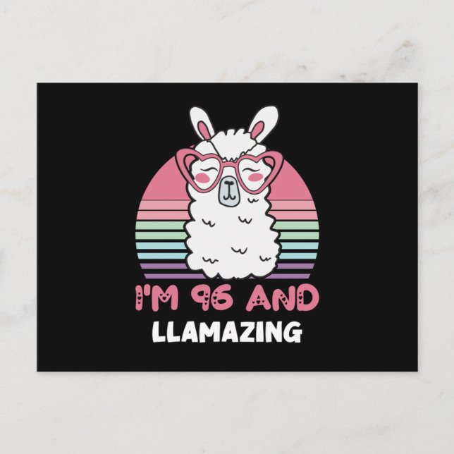 Cartão Postal 96th Birthday Llamazing Llama 96 Year Old Birthday (Frente)