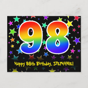 Cartão Postal 98º Aniversário: Estrelas Divertidas, Arco-íris 98
