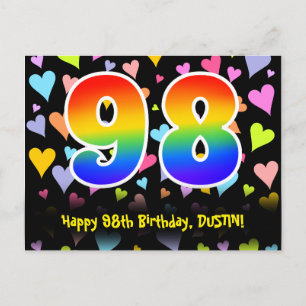 Cartão Postal 98º Aniversário: Padrão Corações Divertidos, Arco-