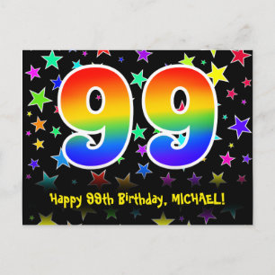 Cartão Postal 99º Aniversário: Estrelas Divertidas, Arco-íris 99