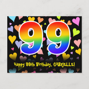 Cartão Postal 99º Aniversário: Padrão Corações Divertidos, Arco-