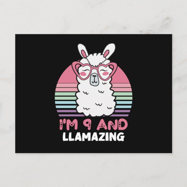 Cartão Postal 9 Years Old Bday Llamazing 9th Birthday Llama (Frente)