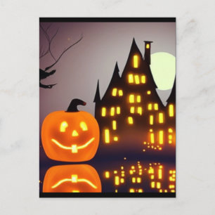 Cartão Postal A abóbora e a casa divertida do Halloween