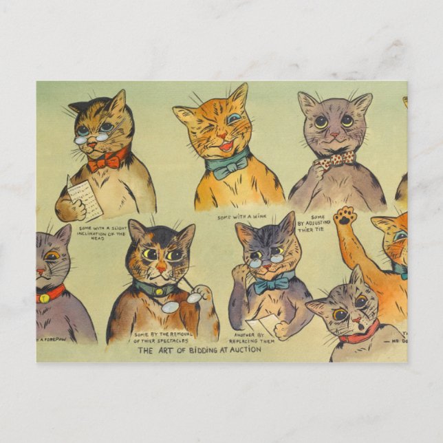 Cartão Postal A Arte de Licitar em Leilão por Louis Wain (Frente)