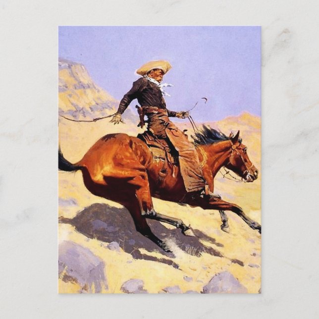 Cartão Postal A Arte Ocidental do Cowboy por Frederic Remington (Frente)