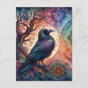 Cartão Postal A Árvore Crow da Vida Mandala Pagan