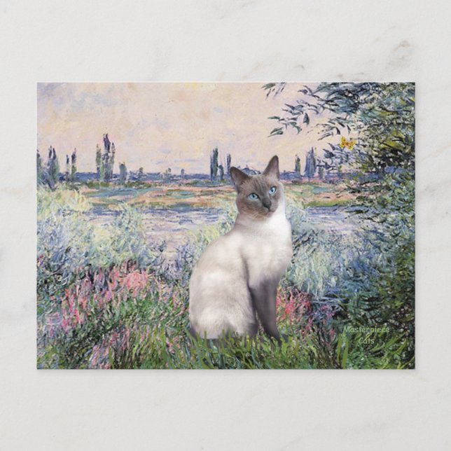 Cartão Postal À beira do Sena - gato siamês de ponta azul (Frente)