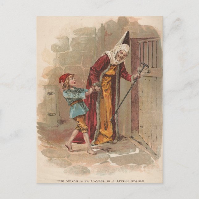 Cartão Postal A Bruxa colocou Hansel no Estável (Frente)