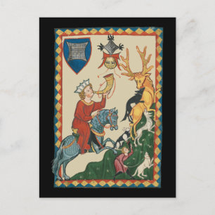 Cartão Postal A Caça Stag, Arte Medieval do Século 14