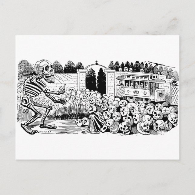 Cartão Postal A Calavera dos Carros de Trolley, 1907, México (Frente)