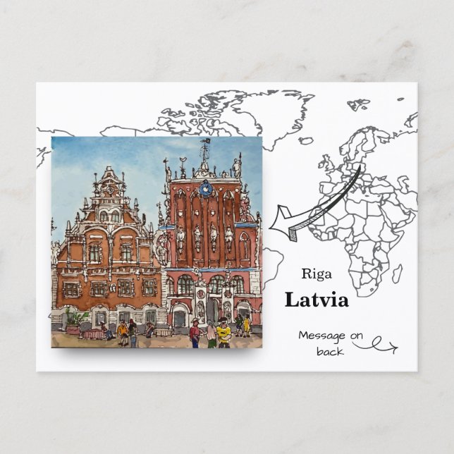 Cartão Postal A Casa dos Cabeças Pretas, Riga Letônia (Frente)