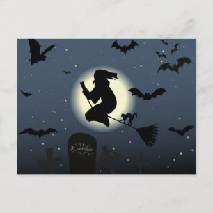 Cartão Postal a cena da bruxa voadora do halloween