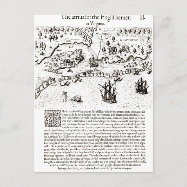 Cartão Postal A chegada dos ingleses na Virgínia (Frente)