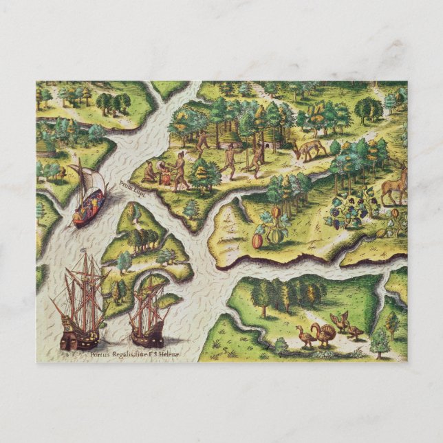 Cartão Postal A chegada francesa ao Port Royal (Frente)