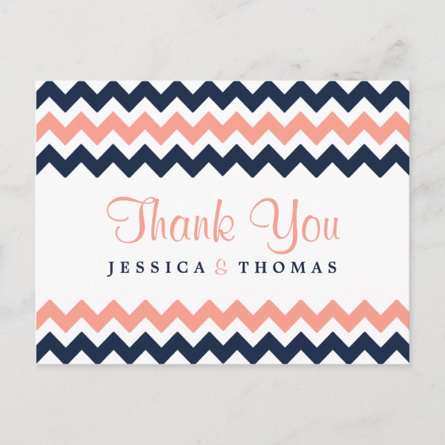 Cartão Postal A Coleção de Casamentos Moderno Chevron - Rosa e M (Frente)