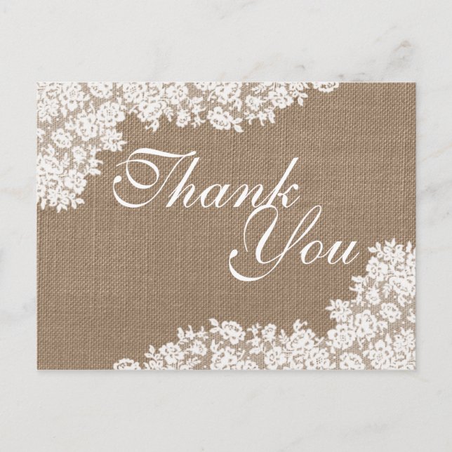 Cartão Postal A Coleção Rústica de Lace Branco de Burlap & Vinta (Frente)