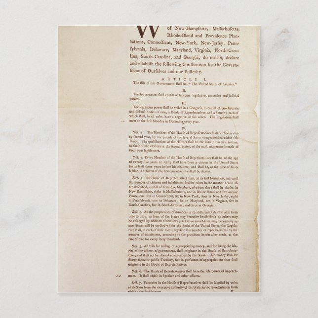Cartão Postal A Constituição dos Estados Unidos, 1787 (Frente)