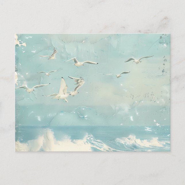 Cartão Postal A Costal Birds Ocean Sea Sky Collage Background (Frente)