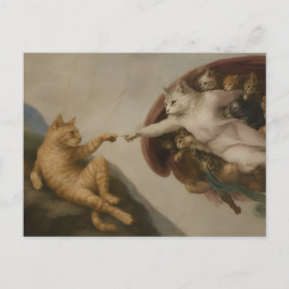 Cartão Postal A Criação de Adão Gatos Arte Paródia do Renascimen
