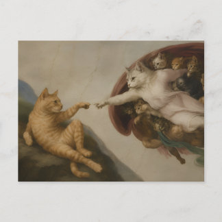 Cartão Postal A Criação de Adão Gatos Arte Paródia do Renascimen
