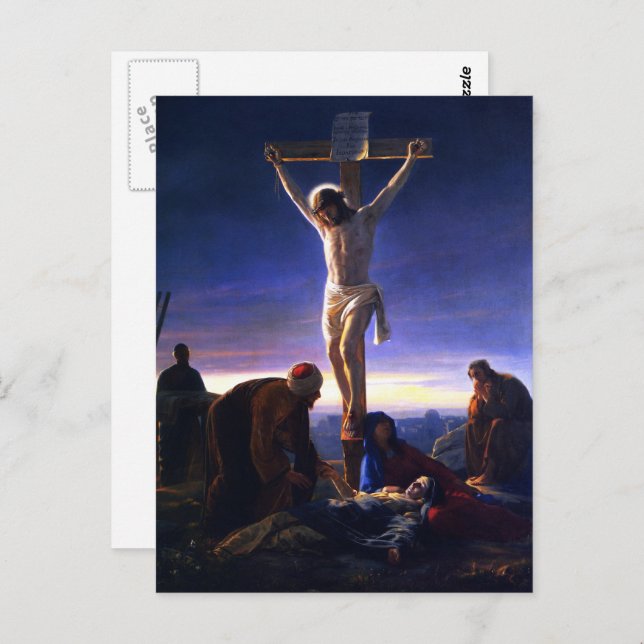 Cartão Postal A Crucificação de Jesus. Arte Fina da Páscoa (Frente/Verso)
