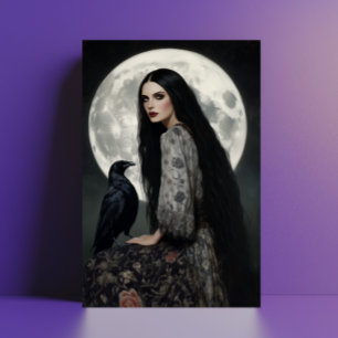 Cartão Postal A Deusa Morrigan com Arte Gótica Escura de Corvo